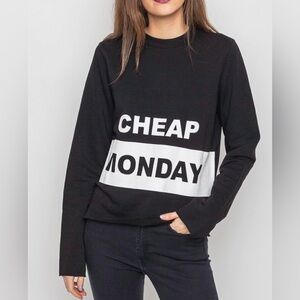 Cheap Monday Coach Block Logo Black and White Crewneck Long Sleeve Boxy Sweater
